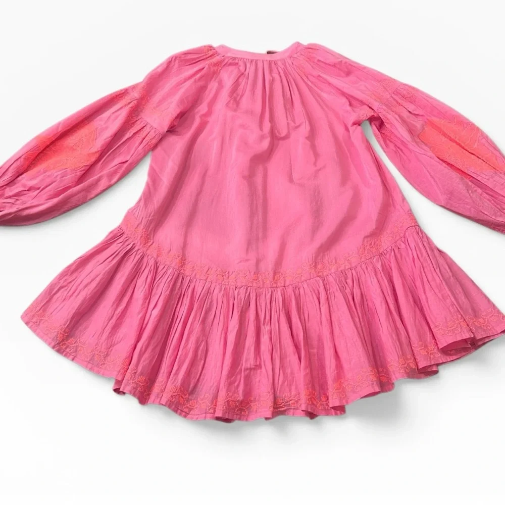 Pranella Pink Embroidered Tassel Boho Loose Fit Dress Size Small - Picture 9 of 12